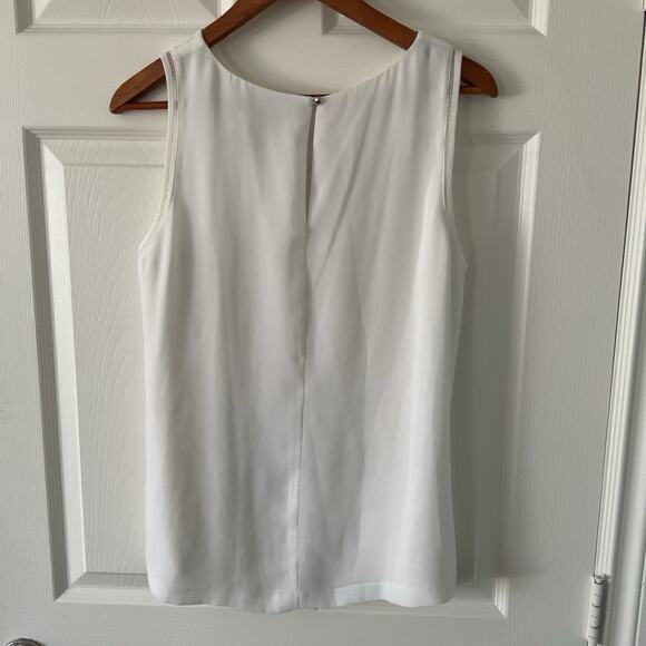 WHBM Embroidered Top Size L Floral Chiffon Sleeveless White Tank Blouse - Picture 2 of 6